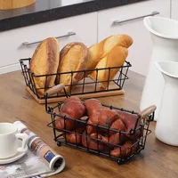 Black Metal and Wood Stackable Kitchen Baskets