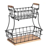 Black Metal and Wood Stackable Kitchen Baskets