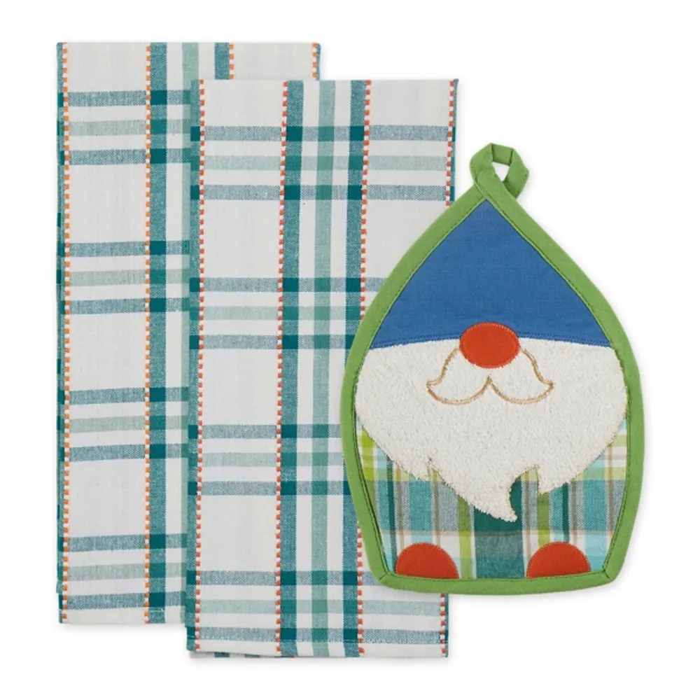 Plaid Garden Gnome 3-pc. Towel and Pot Holder Set