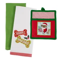 Santa Paws Dog 3-pc. Dishtowel & Potholder Set