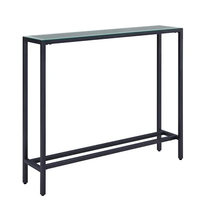 Gray Metal Mirrored Top Slim Console Table