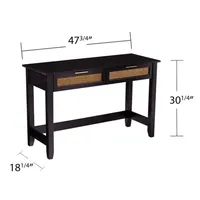 Black Wood Cane Drawers Console Table