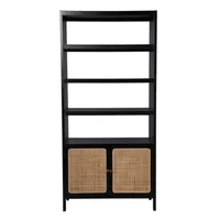 Black Wood Cane Doors Bookshelf