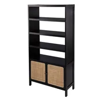 Black Wood Cane Doors Bookshelf