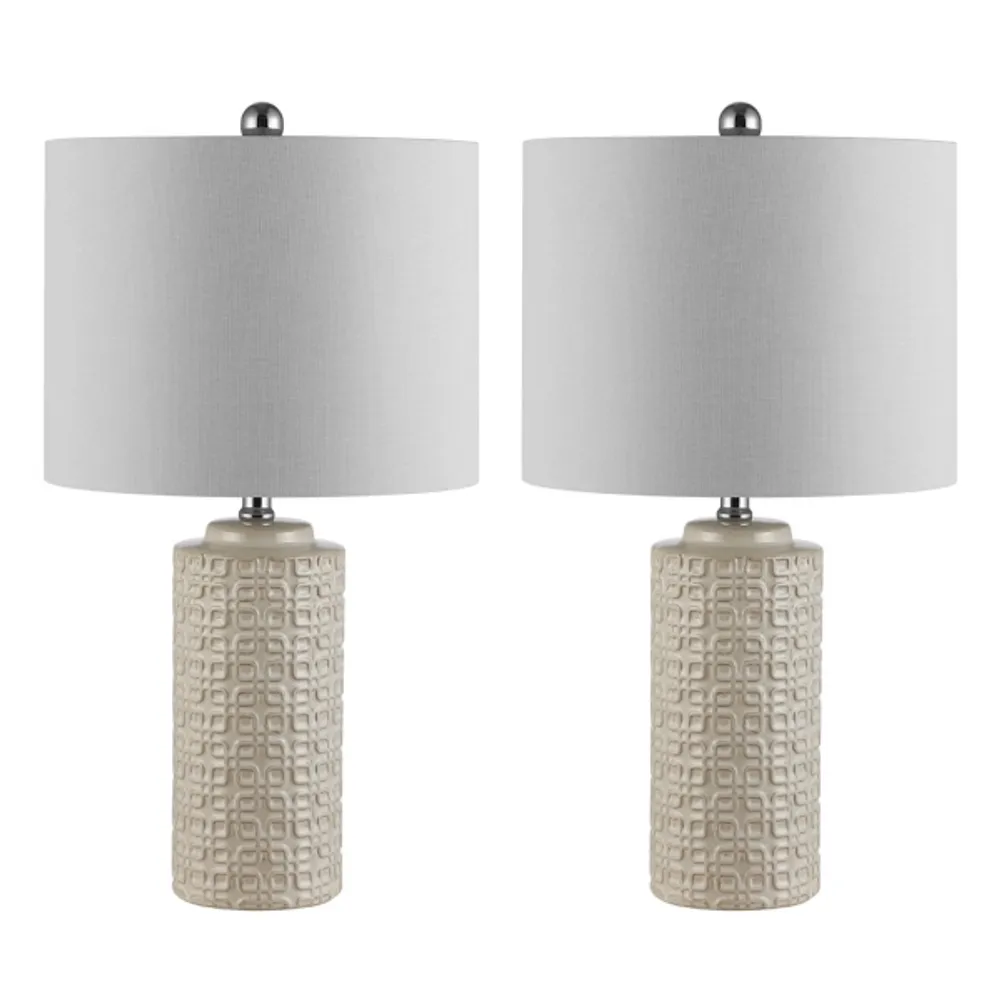 Ivory Ceramic Motif Table Lamps, Set of 2