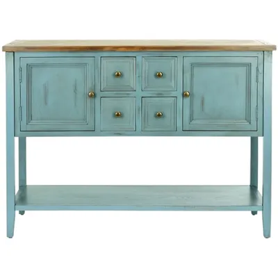 Blue Wood 2-Door Storage Console Table