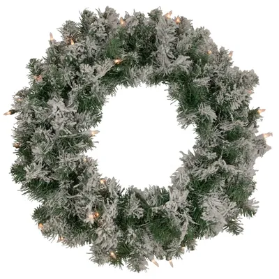 Pre-lit Flocked Artificial Pine Wreath