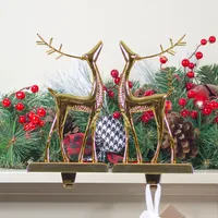 Gold Reindeer Christmas Stocking Holders, Set of 2