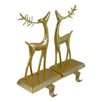 Gold Reindeer Christmas Stocking Holders, Set of 2