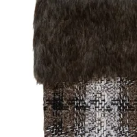 Brown Knitted Plaid Fur Cuff Stocking