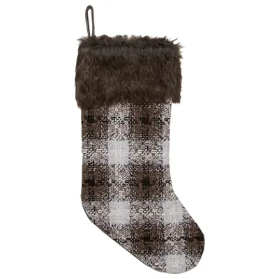 Brown Knitted Plaid Fur Cuff Stocking
