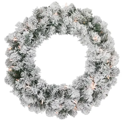 Pre-Lit Flocked Madison Pine Wreath