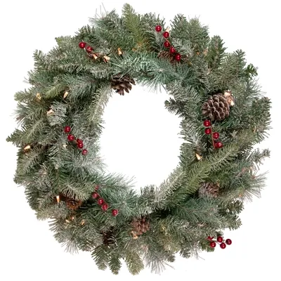 Pre-Lit Snowy Waterloo Pine Wreath