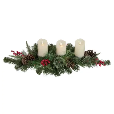 Pine and Berry Pillar Candle Centerpiece