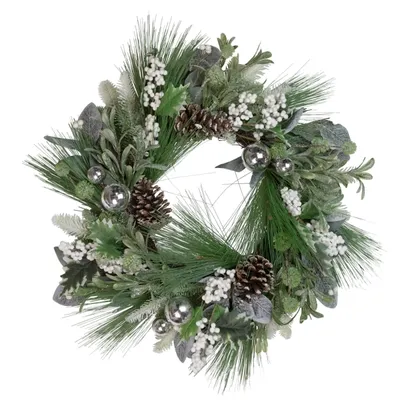 Mixed Foliage and White Berry Wreath