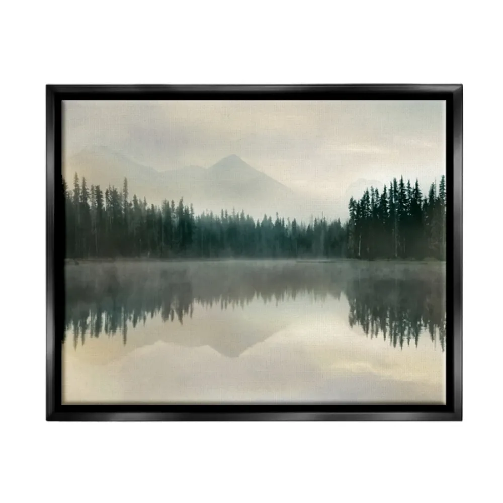 Foggy Lake Landscape Framed Canvas Art Print