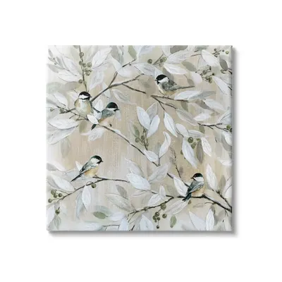 Chickadee Birds on Branch Canvas Art Print