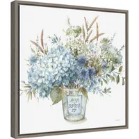 Bohemian Blue Floral Vase Framed Canvas Art Print