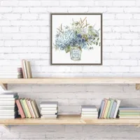 Bohemian Blue Floral Vase Framed Canvas Art Print