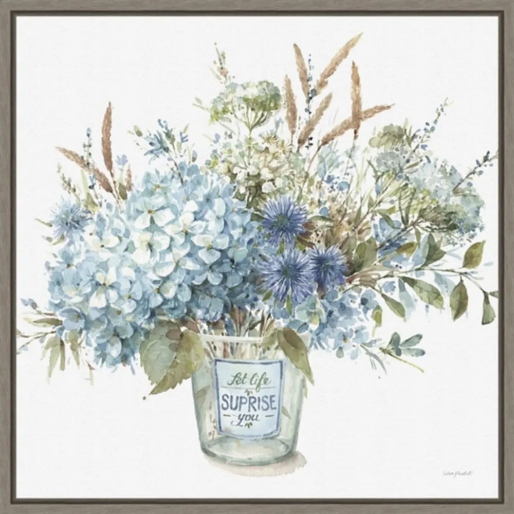 Bohemian Blue Floral Vase Framed Canvas Art Print