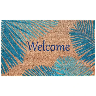 Blue Palm Fronds Welcome Coir Doormat