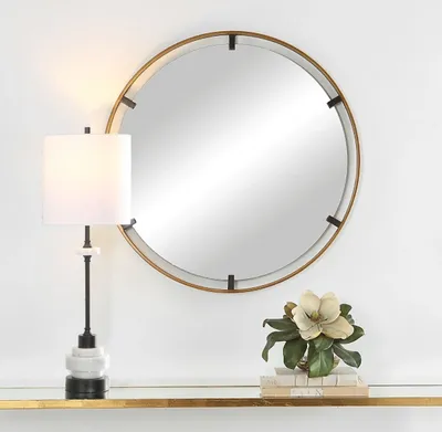 Gold Suspended Round Wall Mirror