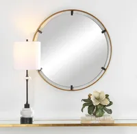 Gold Suspended Round Wall Mirror