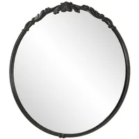 Satin Black Ornate Round Wall Mirror