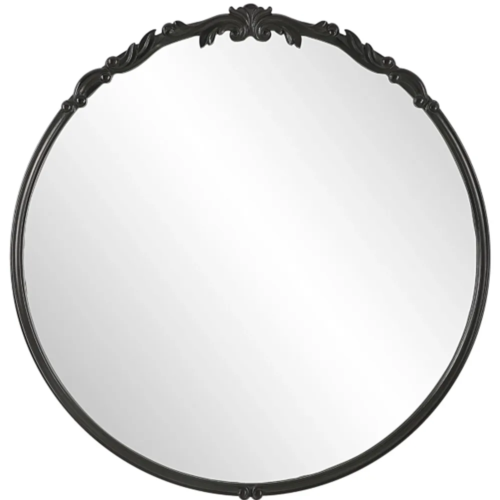 Satin Black Ornate Round Wall Mirror