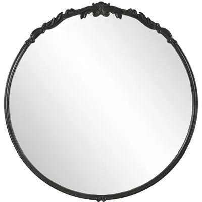 Satin Black Ornate Round Wall Mirror