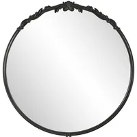 Satin Black Ornate Round Wall Mirror