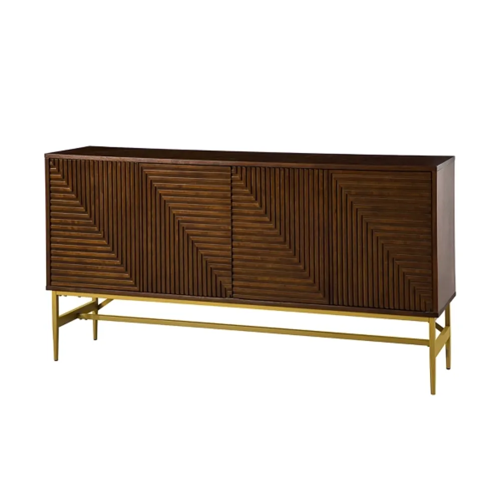 Walnut and Gold Linear Sideboard