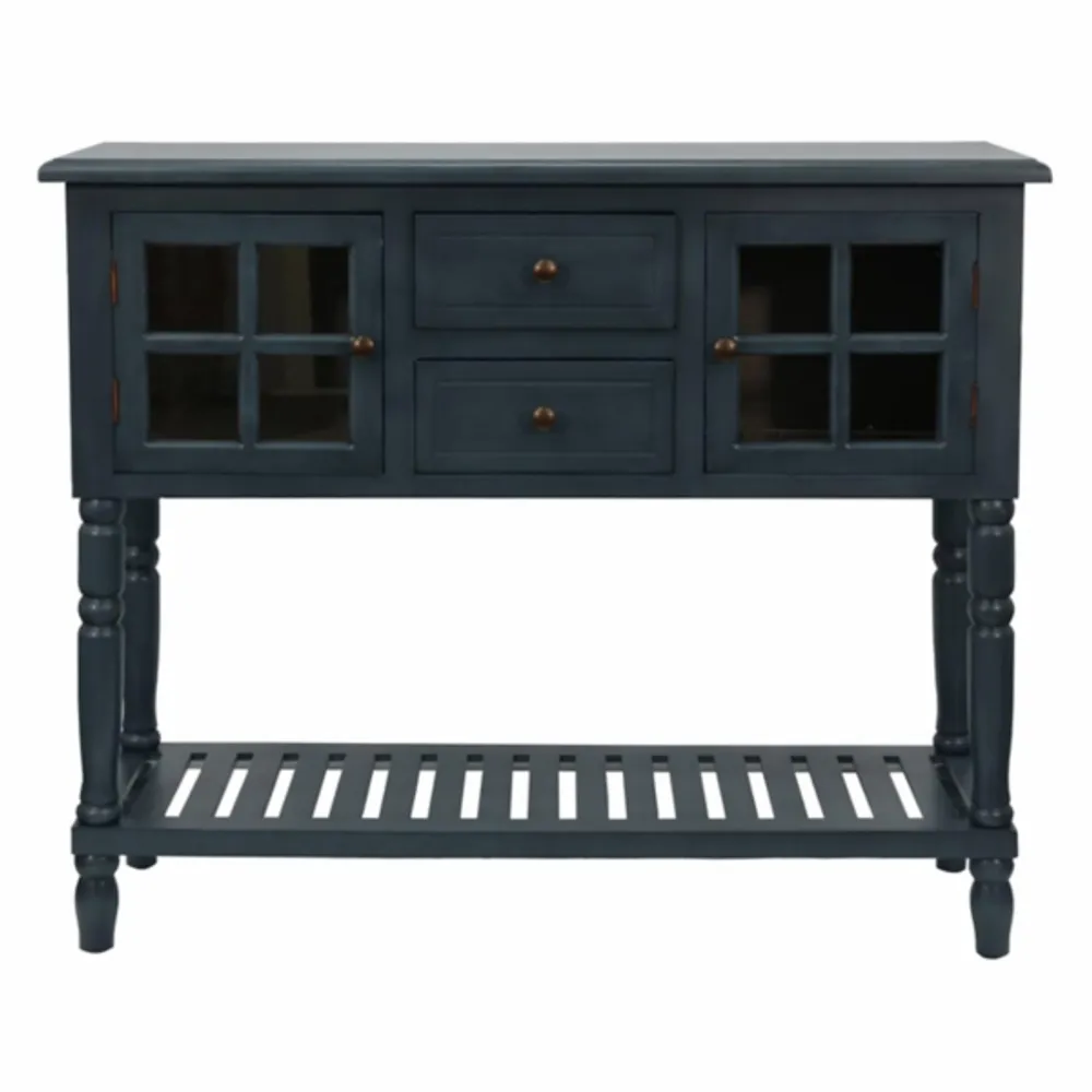 Navy Blue Slatted Windowpane Console Table