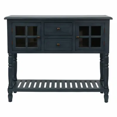 Navy Blue Slatted Windowpane Console Table