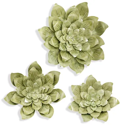 Growing in Green Flower Wall Plaques, Set of 3