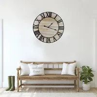 Round Whitewashed Metal Frame Wall Clock