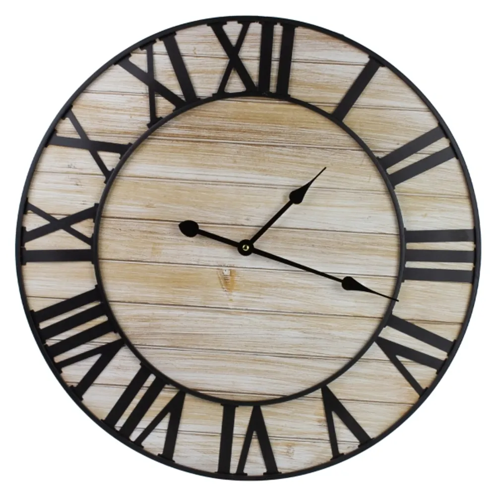 Round Whitewashed Metal Frame Wall Clock