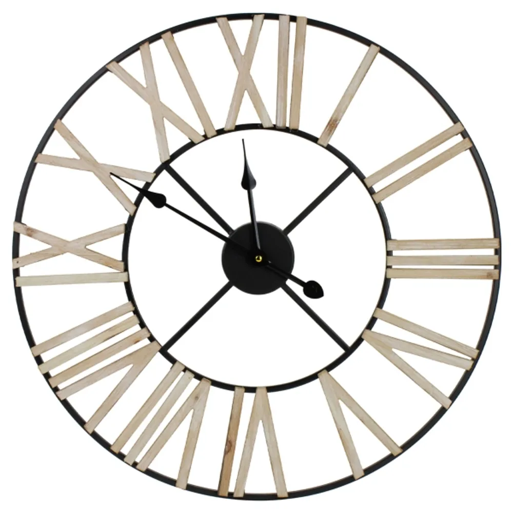 Round Carved Block Open Face Wall Clock