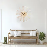 Round White Metal and Wood Wall Clock