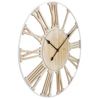 Round White Metal and Wood Wall Clock