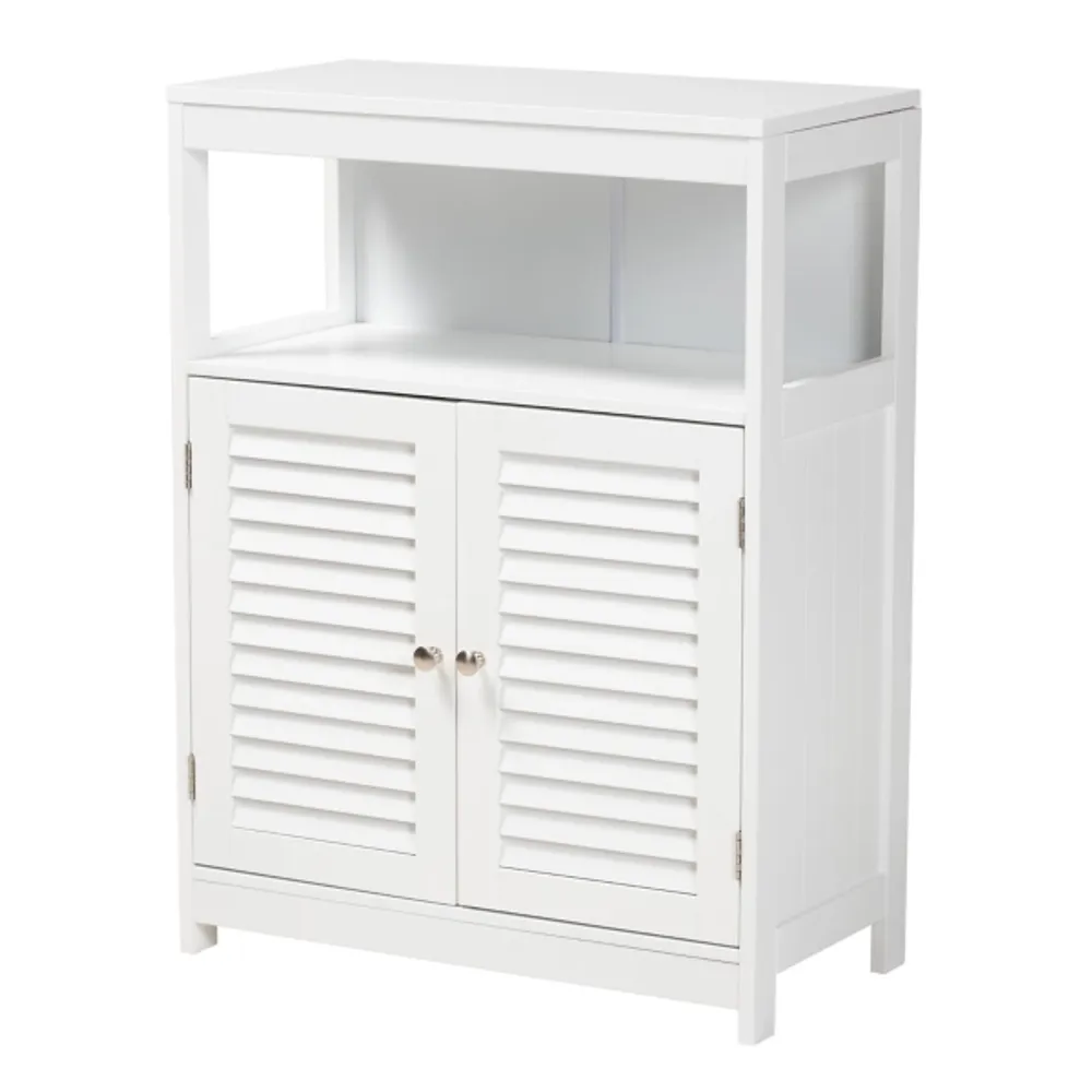 White Slatted Wood Bathroom Cabinet