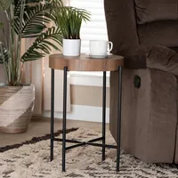 Round Light Brown Wood X Base Accent Table