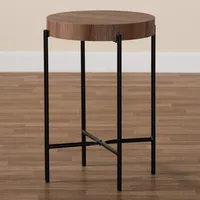 Round Light Brown Wood X Base Accent Table