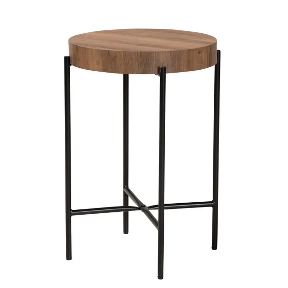 Round Light Brown Wood X Base Accent Table