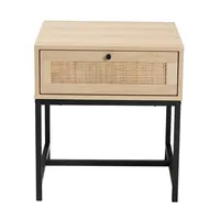 Natural Wood and Metal 1-Drawer Nightstand