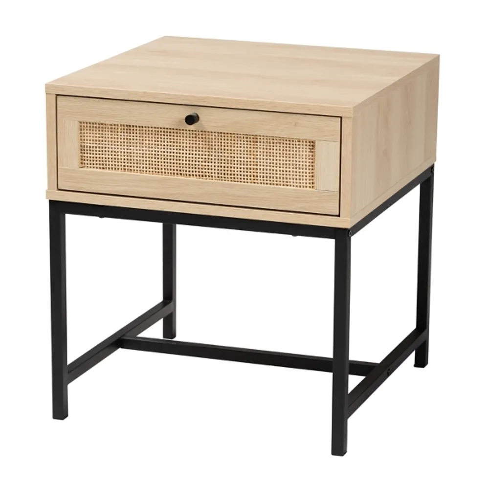 Natural Wood and Metal 1-Drawer Nightstand