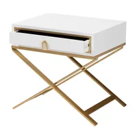 White Wood & Gold X-Base Nightstand