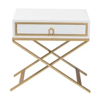 White Wood & Gold X-Base Nightstand