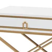 White Wood & Gold X-Base Nightstand