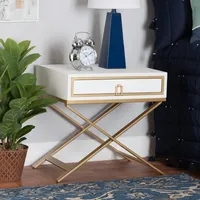 White Wood & Gold X-Base Nightstand